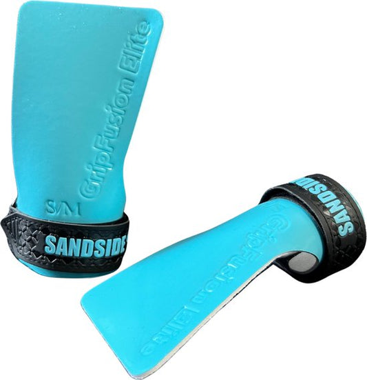 Sandside CrossFit Grips Elite 2.0 - Poignées adhésives - Pas de craie - Gants de fitness - Poignées sans doigts - Bleu ciel L/XL