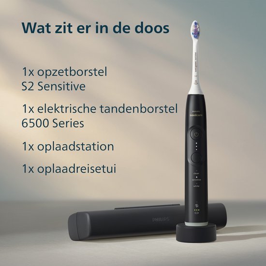 Philips Sonicare 6500 Series - Brosse à dents électrique - Noir - Étui de voyage - Dents sensibles - HX7411/02