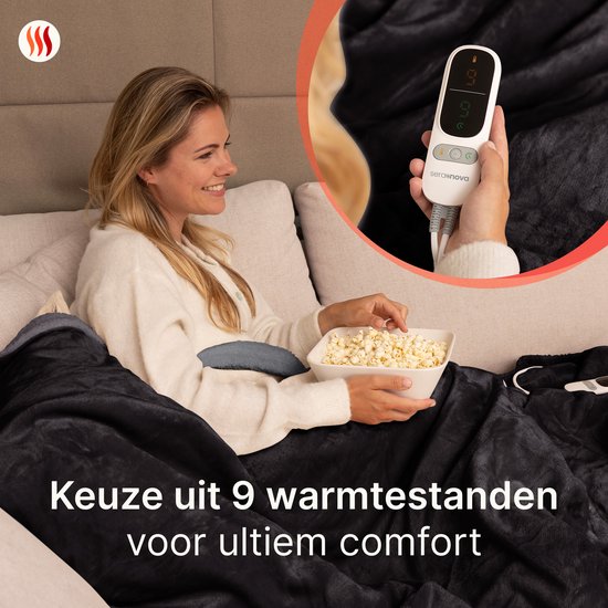 Couverture électrique Seranova 3XL - Fils chauffants supplémentaires - Modèle Premium - 200x180 cm - Couverture chauffante pour 2 personnes - Sherpa polaire double face - Gris