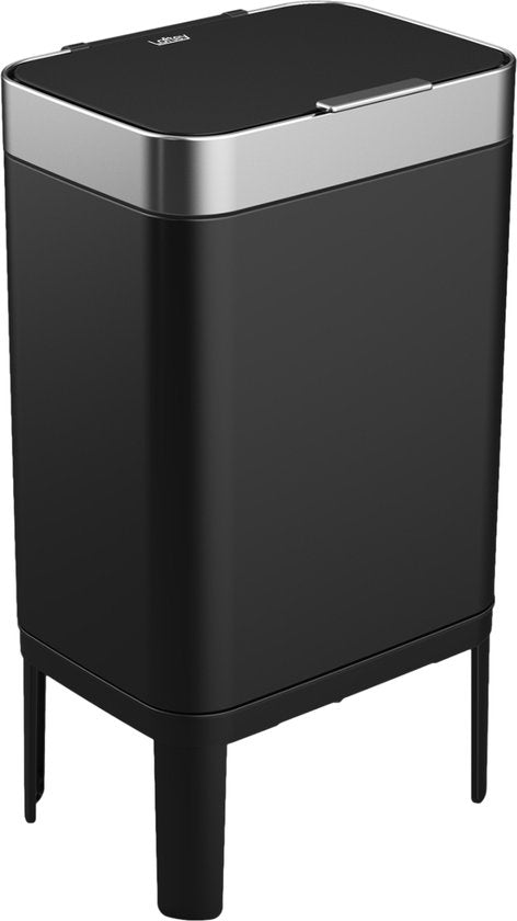 Loftey Trashcan 60 Liter - Push/touch Waste Bin - Duo Waste Bin with inner bin - Trash can 2 compartments - Waste Separation 2x30L - Kitchen - Black/RVS