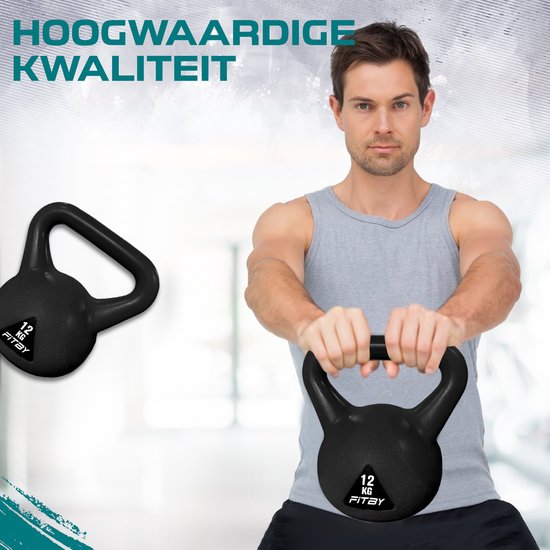 Fitby Kettlebell 12KG - Kettlebell - Fitness - Poids - Convient pour CrossFit & Fitness - Entraînement physique - Noir