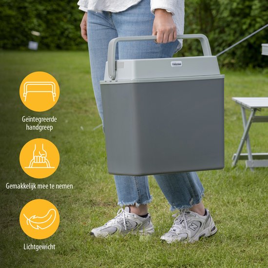 Tristar Coolbox KB-7424 - Glacière 22 litres - Légère avec poignée - Système de refroidissement thermoélectrique - Avec prise 12V pour le voyage et la voiture - Transformable en prise 230V - Gris