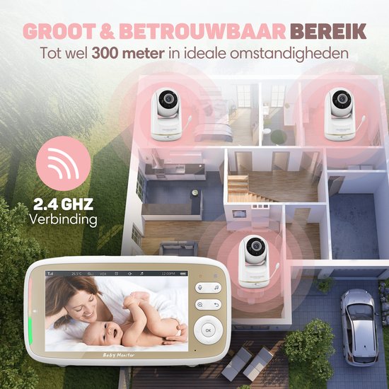 Vulpes Goods® Babycare - Baby Monitor avec caméra - Baby Monitor avec caméra et VOX - écran FULL HD de 5 pouces - télécommandable - Baby Camera - Baby Monitors with Sound Detection - Nightvision - PRO Version - White