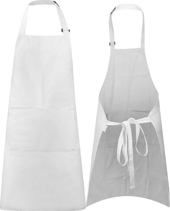 Tablier de cuisine - Résistant à l'eau et à la saleté - Tablier de cuisine professionnel - Tablier pour femmes et hommes - Tablier de traiteur - Unisexe - Boucle réglable - Compartiments extra-larges - Blanc