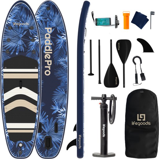 LifeGoods PaddlePro SUP Board - Planche à pagaie gonflable - Ensemble complet - Max. 150KG - 320x81cm - Bleu Tropical
