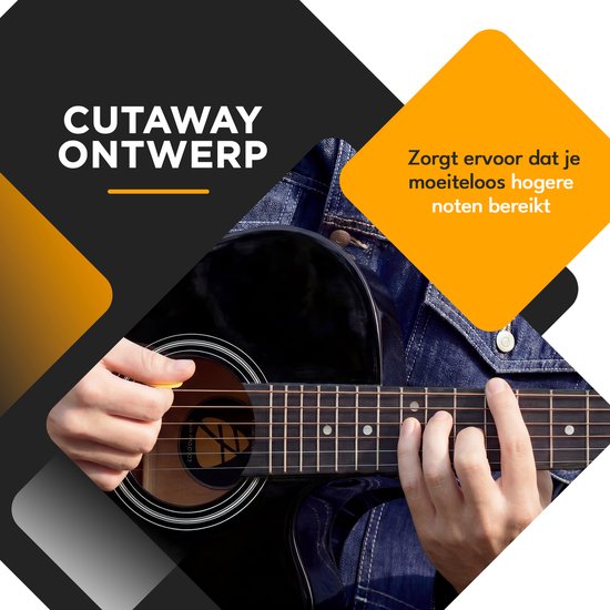 Finesse Acoustic Guitar - with Video Course - 4/4 40" - Western Guitar - Guitare enfant et adulte - Noir