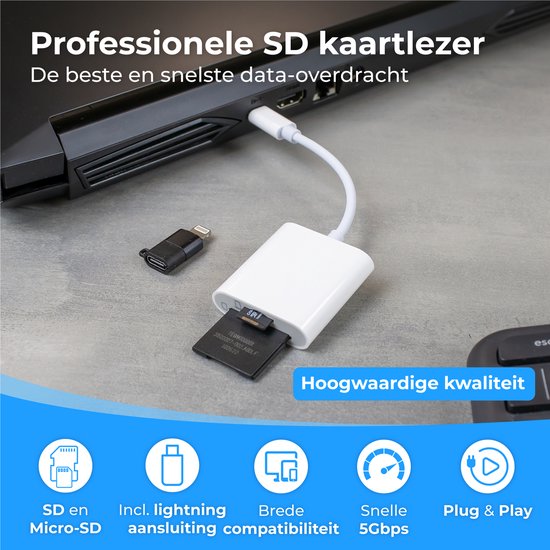 Nuvance - Lecteur de cartes SD - Lecteur de cartes SD USB C - Lecteur de cartes - Adaptateur Lightning - Lecteur de cartes mémoire - Lecteur Micro SD - Lecteur de cartes SD - Lecteurs de cartes - Lecteur de cartes Micro SD
