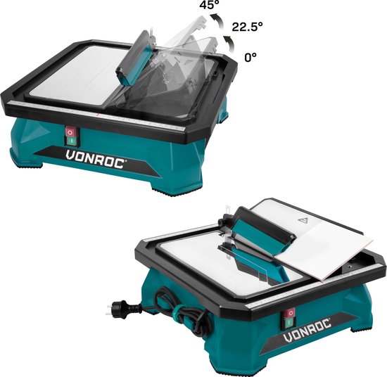 VONROC Scie à carreaux 650W -Refroidissement à l'eau -Lame de scie diamantée 180mm, guide parallèle et guide à onglets inclus