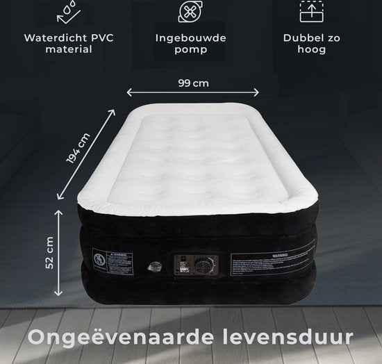 FLOAT VersaVento - Lit gonflable 1 personne avec pompe électrique intégrée - Gonflage rapide en 3 minutes - 2 sacs de rangement en velcro, sac de transport et kit de réparation inclus - 194 x 99 x 45 cm - Matelas gonflable autogonflant pour une personne -
