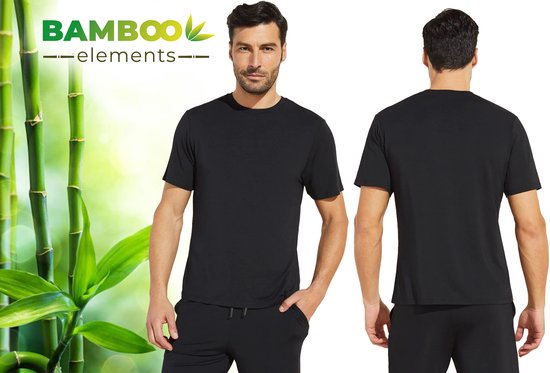 T-shirt en bambou pour homme - Noir - Coupe régulière - T-shirt décontracté pour homme - Bambou - Col rond