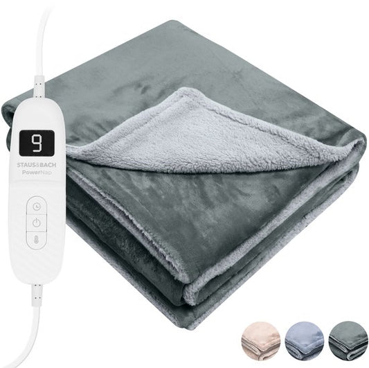 STAUS&BACH Couverture électrique 3XL - Couverture supérieure pour 2 personnes - Couverture chauffante double face en polaire Sherpa - Gris anthracite - 180x160 cm PowerNap