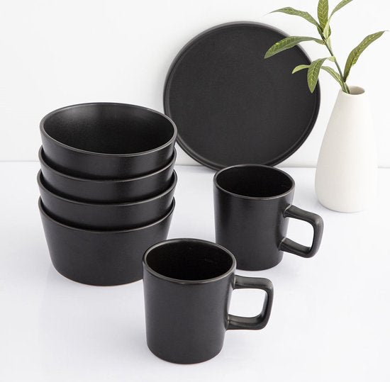 Deleca Tasses à café Set of 6 - Tasses à café avec oreille - Tasses à café / Mug - Faïence solide - Noir mat / 360 ml