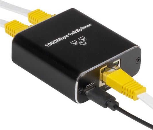 Nuvance - Répartiteur Internet - 2 Ports - Commutateur réseau - jusqu'à 1000Mbps - Répartiteur réseau - RJ45, Cat5, Cat6, LAN, UTP, Répartiteur Ethernet - Noir