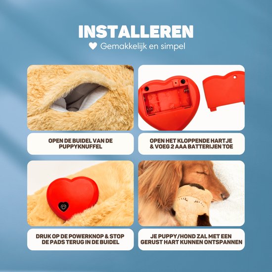Vulpes Goods® Pets - Câlin de chien avec battements de cœur - Câlin de chiot - avec coussin chauffant