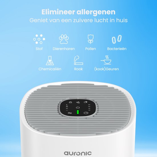 Auronic Air Purifier Fresh - Avec filtre HEPA 13 - 225 m³/h - 45 m² - Filtre à charbon - 3 étapes - Purificateur d'air - Blanc