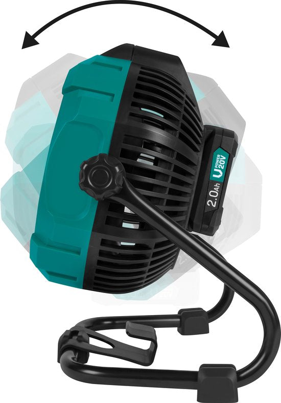 Ventilateur VONROC 20V - pour utilisation avec ou sans fil - Adaptateur secteur inclus - Batterie 20V - 2.0Ah et chargeur rapide inclus
