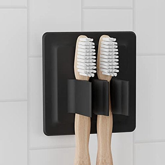 LOBUX® - Porte-brosse à dents autocollant, tenue super ferme [silicone soft-touch] - Porte-tête de brosse pour brosses à dents électriques - pour salle de bain, miroir, douche, mur (noir)