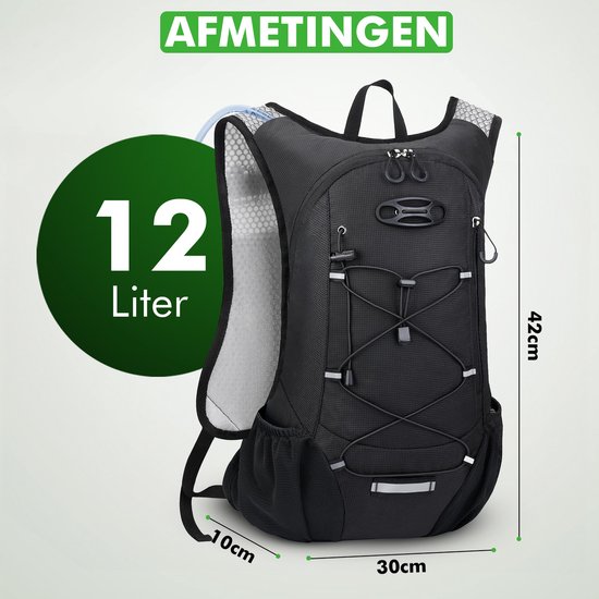 Travelhawk Sac à dos pour boire - Sac à dos de course à pied - Convient aux sacs à eau de 2L - Hydrofuge, léger, réfléchissant - 12L - Noir