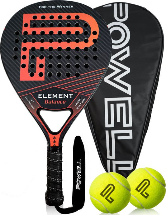 Raquette de Padel POWELL - avec housse et balles de Padel - Drop - 3K Carbon - 3D-Tech - Balance