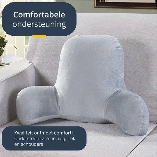 Coussin de lecture - Pour le lit - Avec 3 poches - Coussin de dossier canapé - Coussin d'assise - Lombaire - Coussin de dossier bas du dos - Lecture - Coussins - Support - Livres - livre - Siège - Gris