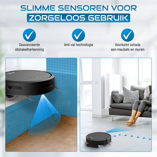 Powell Robot Aspirateur - Robot Aspirateur avec Fonction Mopping - Robot Aspirateur avec Station de Charge - Robot Aspirateur - Mopping Robot - Noir