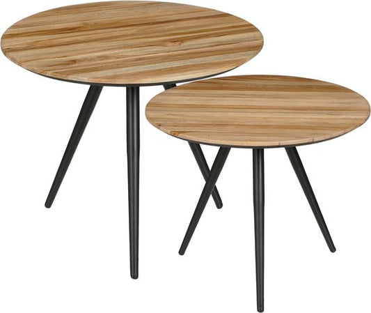 Mica Decorations Table d'appoint Jailey - Lot de 2 - H49 x Ø50 cm - Bois recyclé - Marron