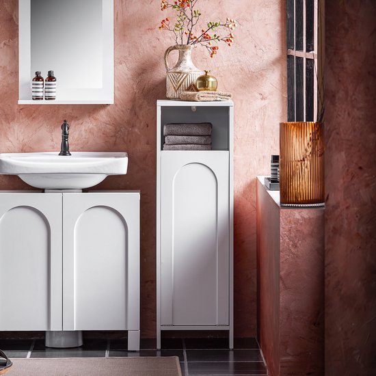 SoBuy BZR161-W Meuble de salle de bains - Bois composite blanc avec sac à linge pliable