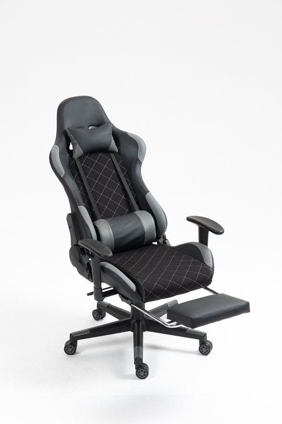 VDD Gaming - Chaise de jeu - Chaise de jeu avec repose-pieds - Chaise de jeu noire - Chaise de jeu - Chaise de bureau Gaming - Chaise de bureau ergonomique - Avec coussin de nuque et coussin de dossier réglable - Chaise de jeu avec repose-pieds - Chaise d