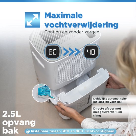 Déshumidificateur Vibrix DryFlow20 - 20L par jour - Fonction séchage du linge - Efficacité énergétique - Déshumidificateur pour salle de bain, sous-sol, grenier et chambre - Déshumidificateur intelligent