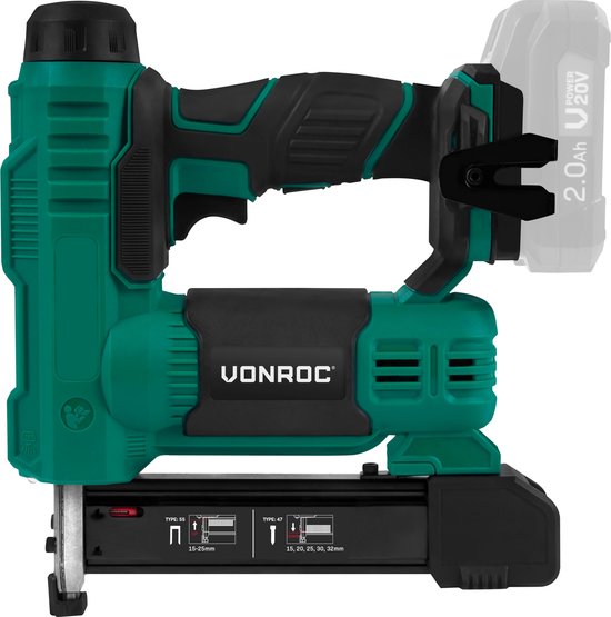 VONROC - VPower 20V - 1000 agrafes et 1000 clous - Sans batterie ni chargeur