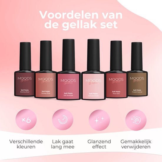 Moods Gellac 6-Piece Set - Gel Nail Polish Starter Pack - Gel Nail Polish - 8ML - Soft Petals - Gellac - Nails - Chic Colours