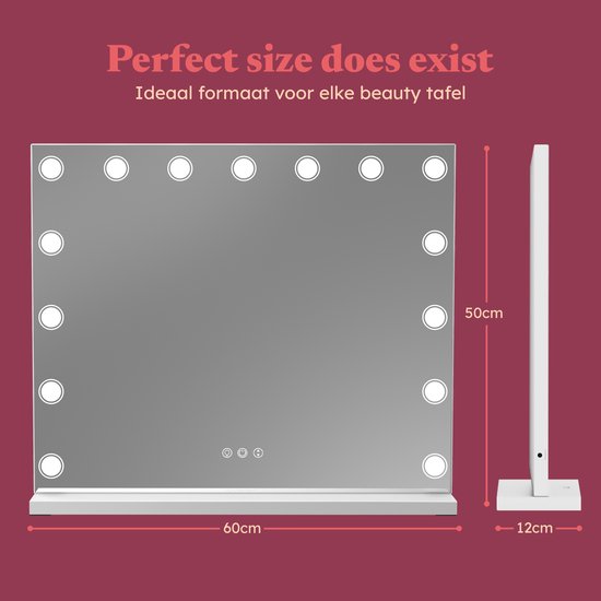 Fraay® Hollywood Mirror with Lighting 60x50cm - 3 Light modes - Make-up Mirror with 10x Magnification Mirror - LED Dots Lighting Dimmable - Incl. 2 Beauty Blenders and Powder puff