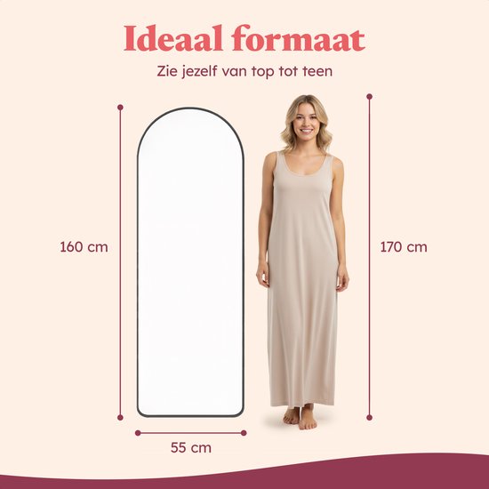 Fraay Pass Mirror 160x55cm - Standing & Hanging - Minimalist Wall Mirror - Standing Mirror - Black Matt