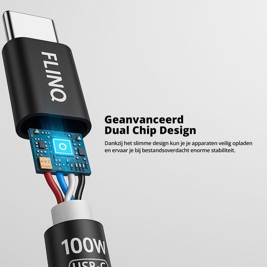 FlinQ - 2x USB C to USB C Cable 100W - Chargeur rapide pour Smartphone, Tablette - Câble de données et chargeur - Câble de charge en nylon de 2 mètres de long