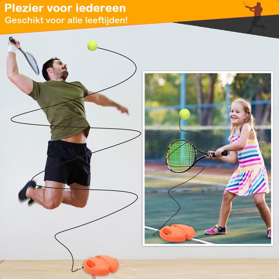 Perche de tennis - Entraîneur de tennis - Set avec élastique et balle de tennis - Orange - Pour le jardin - Enfants - Classique - Pro - Vacances - Adultes