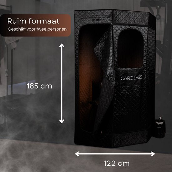 Care Less - Mobiela Sauna - Tente de sauna à vapeur portable avec générateur de vapeur - compacte et portable pour un usage domestique - Détente et désintoxication à domicile - Convient pour 2 personnes - Comprend une chaise confortable