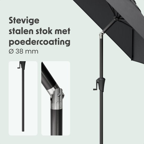 LifeGoods Parasol - Jardin - 210x140cm - 30° inclinable - Imperméable - UPF50+ - Gris foncé
