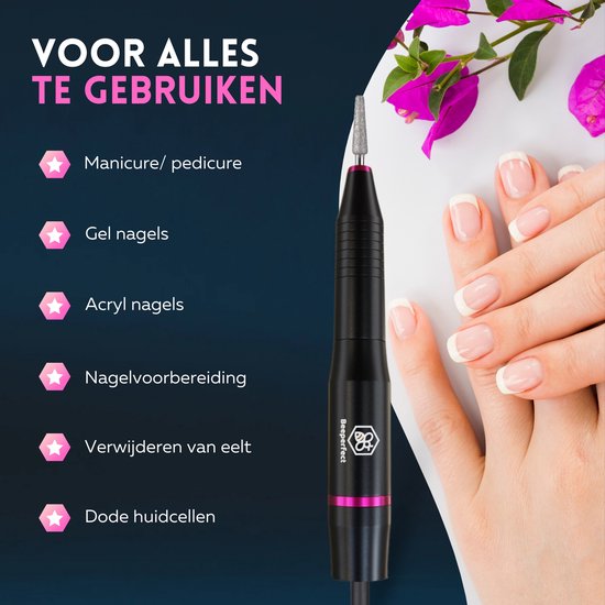 Beeperfect® Lime à ongles électrique - Routeur d'ongles - Ensemble manucure et pédicure - 12 embouts et 60 rouleaux de ponçage - 4 accessoires supplémentaires - Noir
