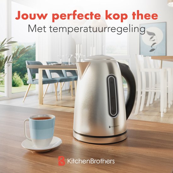 KitchenBrothers Bouilloire - avec contrôle de la température - électrique - avec filtre anti-calcaire - 1,7L - acier inoxydable