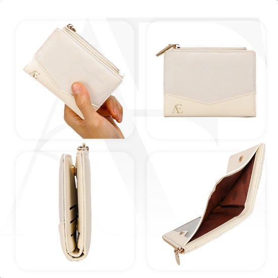 aramae® - Portefeuille femmes - Portefeuille femmes - Porte-cartes femmes avec monnayeur - Blanc/Beige