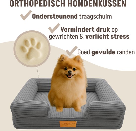 By Cee Cee Panier orthopédique pour chien - Coussin orthopédique pour chien - Lit pour chien - Tissu côtelé - Pour petits chiens - Gris foncé - 80x55