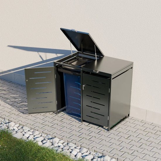 Juskys - Container Storage - 120 l & 2-Piece - Avec ressorts à gaz et aérations - Pour le stockage de conteneurs à déchets - Arel Anthracite Steel