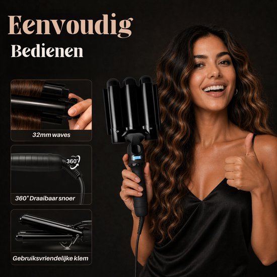 Vaive Gaufrier 32 mm - Ondes de plage - Fer à boucler - Fer à boucler - Waver - Revêtement céramique