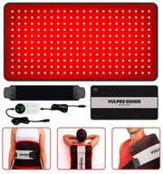 Vulpes Goods® - Bande infrarouge portable XL - 61 x 30,5 cm - 242 LED, 5 niveaux d'intensité, mode impulsion et minuterie - Pour le dos, les épaules et les jambes - Noir PU et TPU