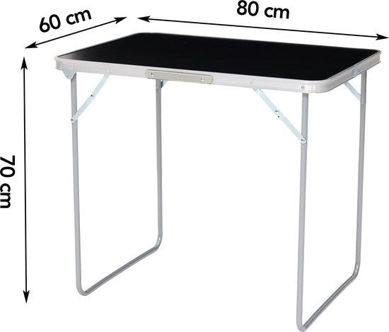 Infinity Goods Table de camping - Pliante - Table de jardin - 80x60x70 cm - Extérieur/intérieur - Poignée de transport - Compacte - Aluminium - Noir