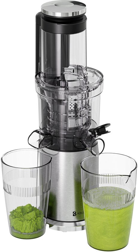 KitchenBrothers Slowjuicer - Vertical - Presse-agrumes - Presse-légumes et fruits - 80 mm - 750 ml - Gris