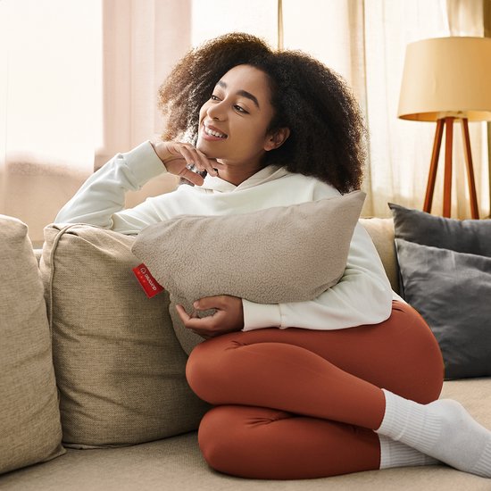 Auronic Heat Pillow - Sherpa Fleece - 45x45 - Sans fil - Rechargeable - Oreiller électrique - Infrarouge - Beige