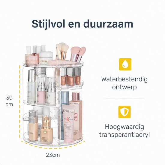 Organisateur de maquillage pivotant - Transparent - Pivotant - Pour - Pinceaux de maquillage - Éponge de maquillage - Table de maquillage - Coffret filles - Coffret cadeau - coffret enfants - pour filles