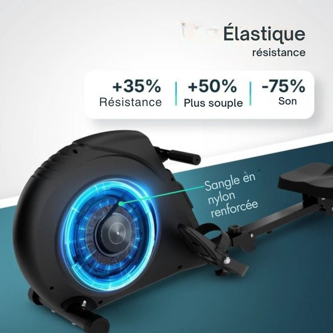 Rameur Flowsense Elvora Lite - pliable - Résistance élastique - Affichage LCD - Silencieux et compact - Pour utilisateurs jusqu'à 200 cm / 115 kg - noir