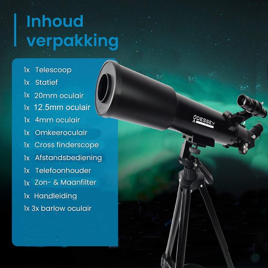 ODESSEY Télescope réfracteur - 250 X Zoom - Stargazer - Télescope pour enfants et adultes - Stargazer pour enfants - Stargazer Telescope